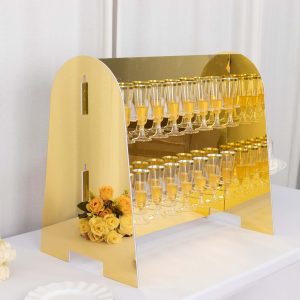 2-Tier Champagne Glass Holder Display Stand Table Top 25" in Gold Mirror Finish with 18 Hooks, Stylish Stemware Rack Cocktail Drink Holder for DIY